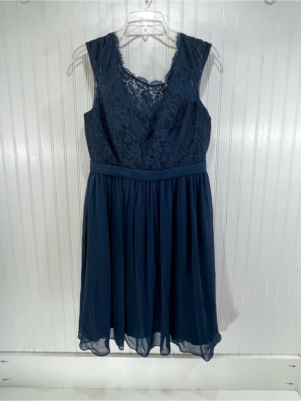 Azazie Navy Lace Bodice Chiffon Midi Dress size A10